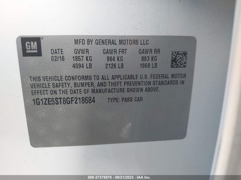 2016 CHEVROLET MALIBU LT - 1G1ZE5ST8GF218684