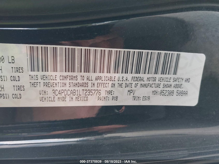 VIN 3C4PDCAB1LT235776 2020 DODGE JOURNEY SE VALUE