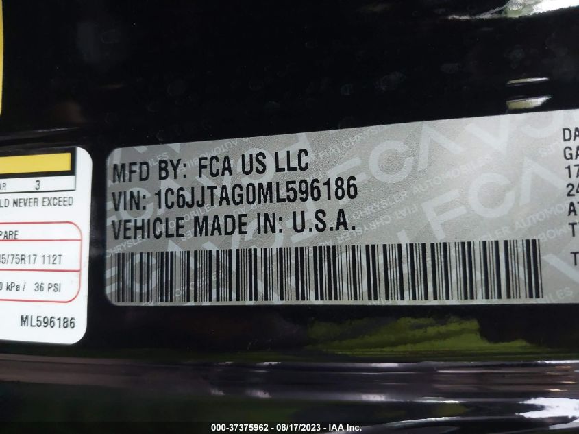 VIN 1C6JJTAG0ML596186 2021 JEEP GLADIATOR SPORT S