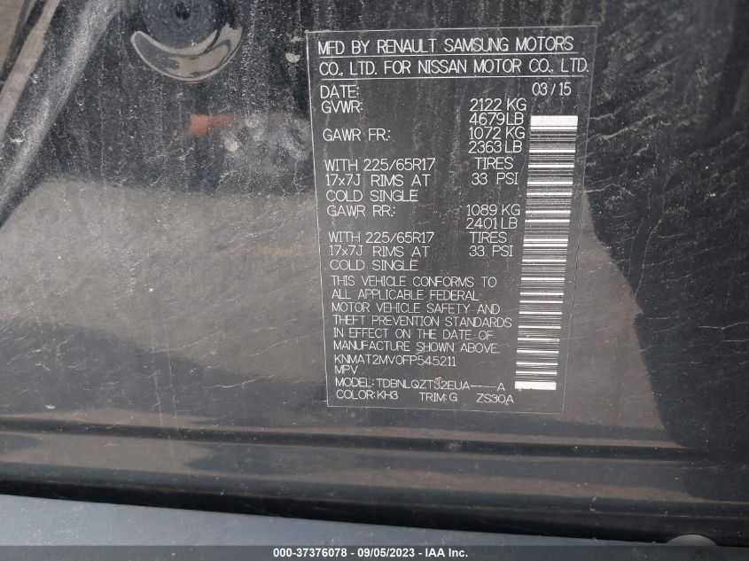2015 NISSAN ROGUE S/SL/SV - KNMAT2MVOFP545211