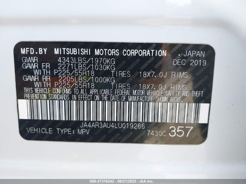 2020 MITSUBISHI OUTLANDER SPORT ES/SE/SP - JA4AR3AU4LU019266