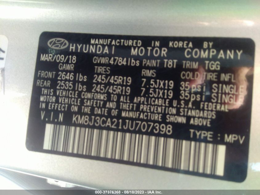 2018 HYUNDAI TUCSON VALUE - KM8J3CA21JU707398