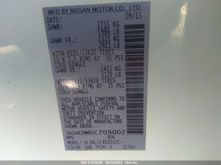 2015 NISSAN PATHFINDER PLATINUM - 5N1AR2MM0FC709002