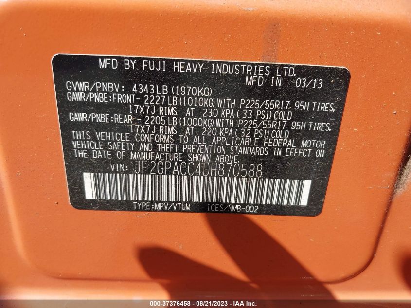 2013 SUBARU XV CROSSTREK PREMIUM - JF2GPACC4DH870588
