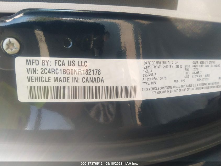 2022 CHRYSLER PACIFICA TOURING L - 2C4RC1BG0NR182178