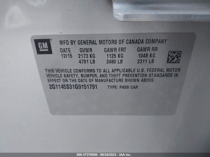 2016 CHEVROLET IMPALA LTZ - 2G1145S31G9151791