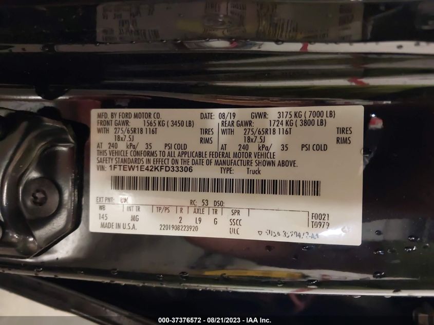 2019 FORD F-150 XL/XLT/LARIAT - 1FTEW1E42KFD33306