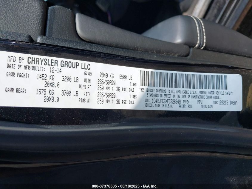 2015 JEEP GRAND CHEROKEE OVERLAND - 1C4RJFCGXFC726049