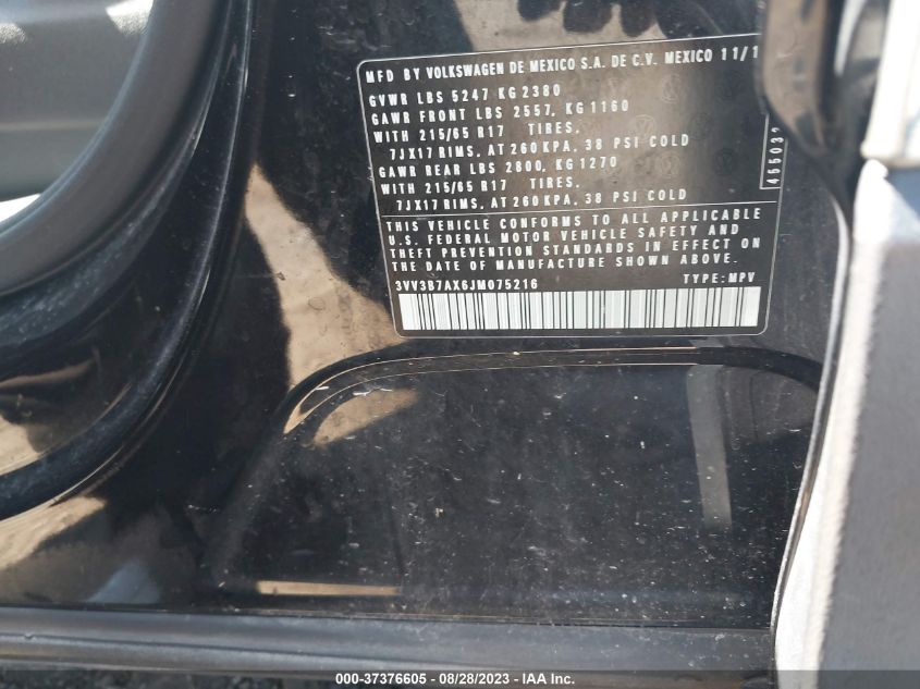 2018 VOLKSWAGEN TIGUAN SEL/SE - 3VV3B7AX6JM075216