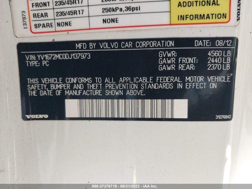 2013 VOLVO C70 T5 YV1672MC0DJ137973