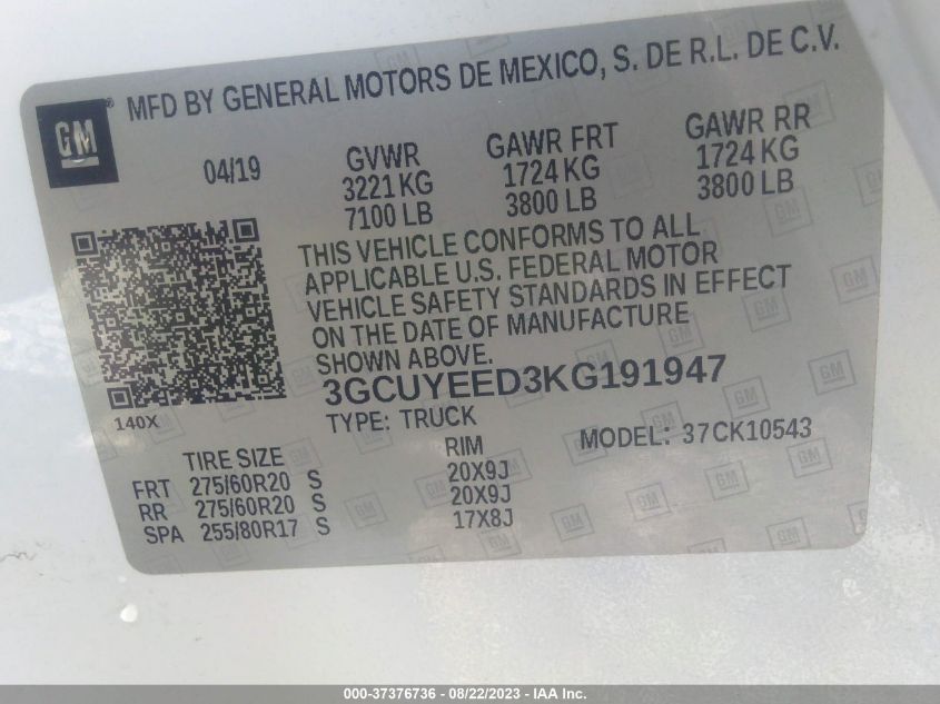 2019 CHEVROLET SILVERADO 1500 RST - 3GCUYEED3KG191947