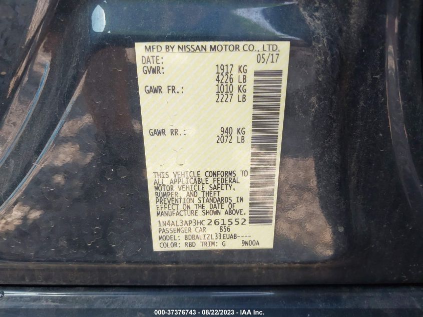 2017 NISSAN ALTIMA 2.5 SV - 1N4AL3AP3HC261552
