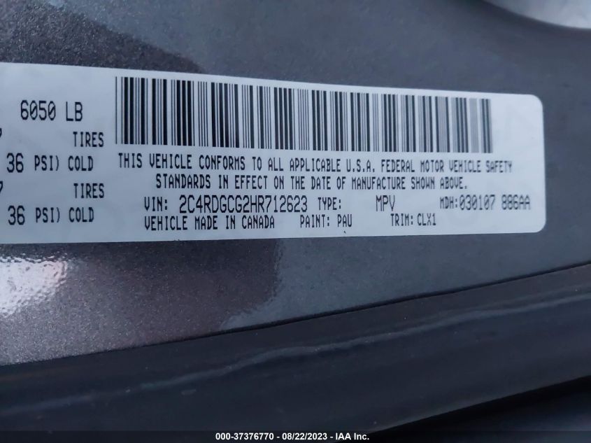 2017 DODGE GRAND CARAVAN SXT - 2C4RDGCG2HR712623