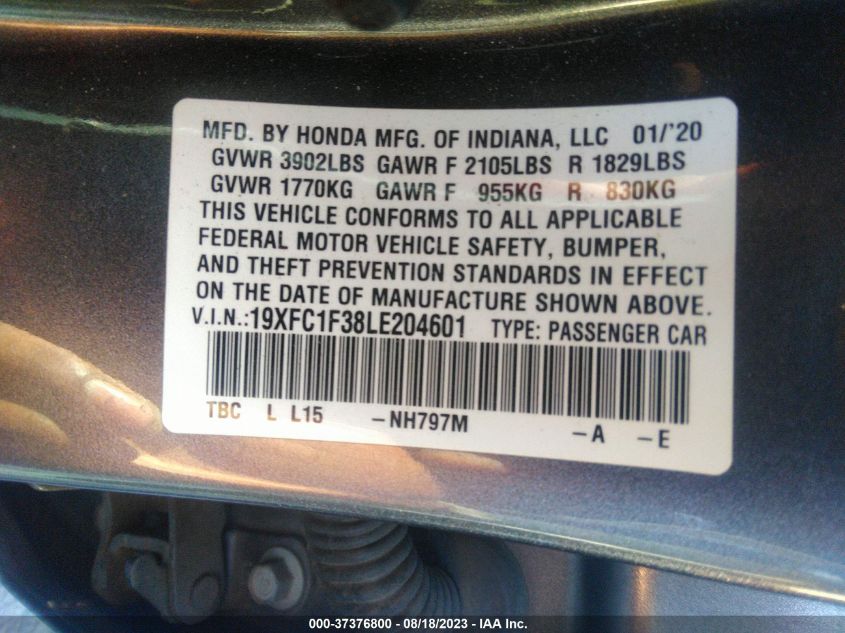 2020 HONDA CIVIC SEDAN EX - 19XFC1F38LE204601