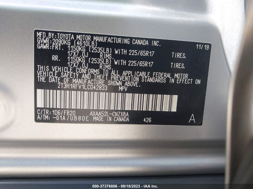 2020 TOYOTA RAV4 LE - 2T3H1RFV1LC042833