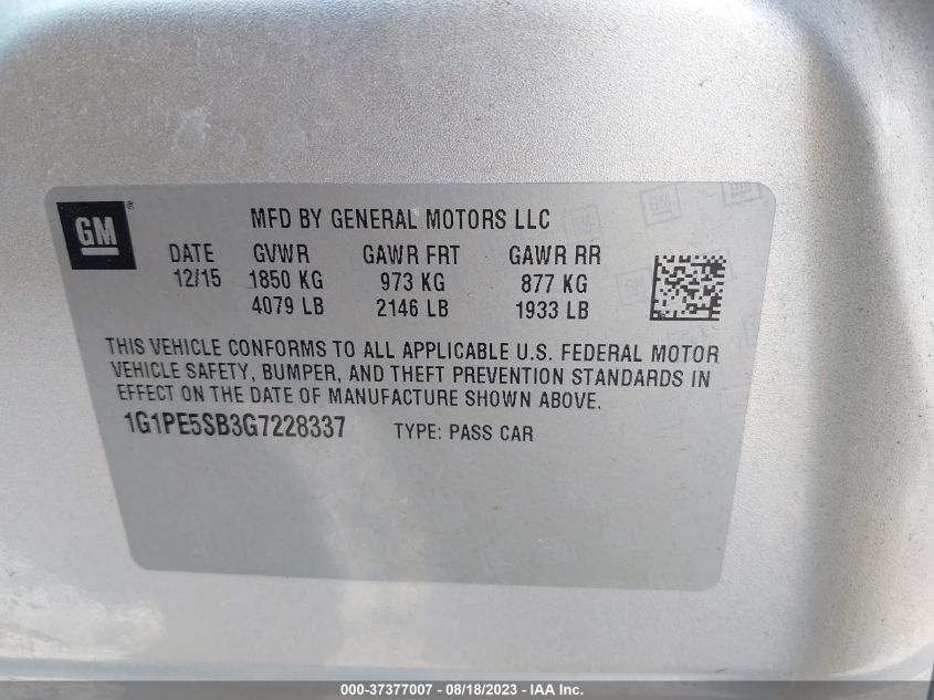 2016 CHEVROLET CRUZE LIMITED LT - 1G1PE5SB3G7228337