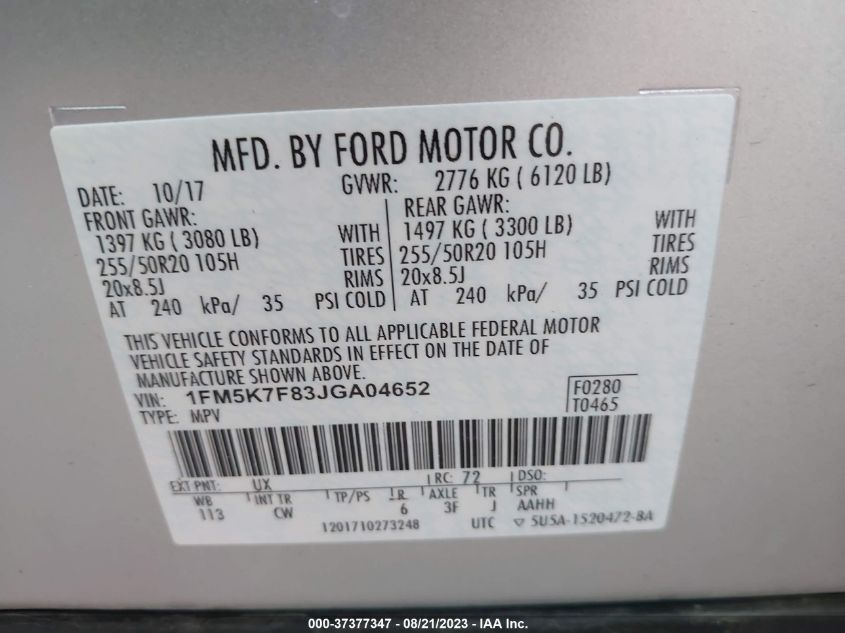 2018 FORD EXPLORER LIMITED - 1FM5K7F83JGA04652