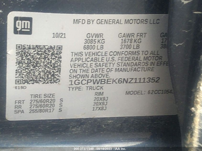 2022 CHEVROLET SILVERADO 1500 LTD CUSTOM - 1GCPWBEK6NZ111352