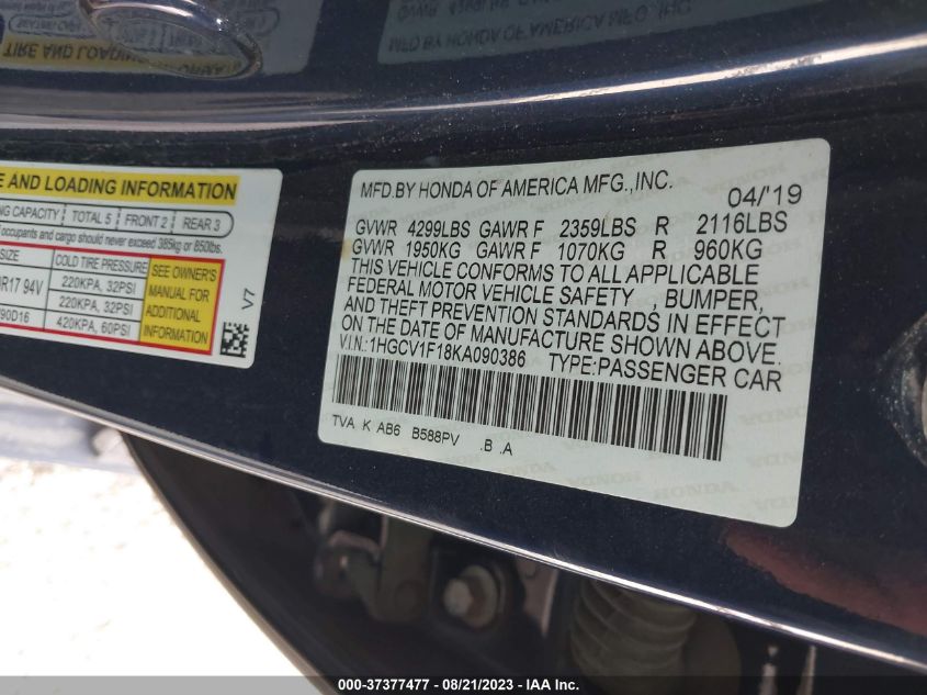 2019 HONDA ACCORD SEDAN LX 1.5T - 1HGCV1F18KA090386