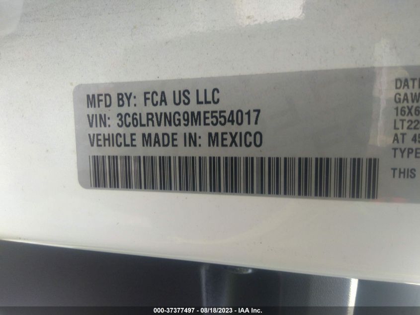 2021 RAM PROMASTER 1500 LOW ROOF 118" WB 3C6LRVNG9ME554017