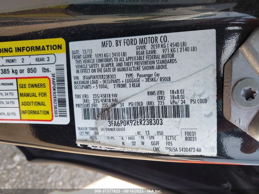 2014 FORD FUSION TITANIUM - 3FA6P0K92ER238303