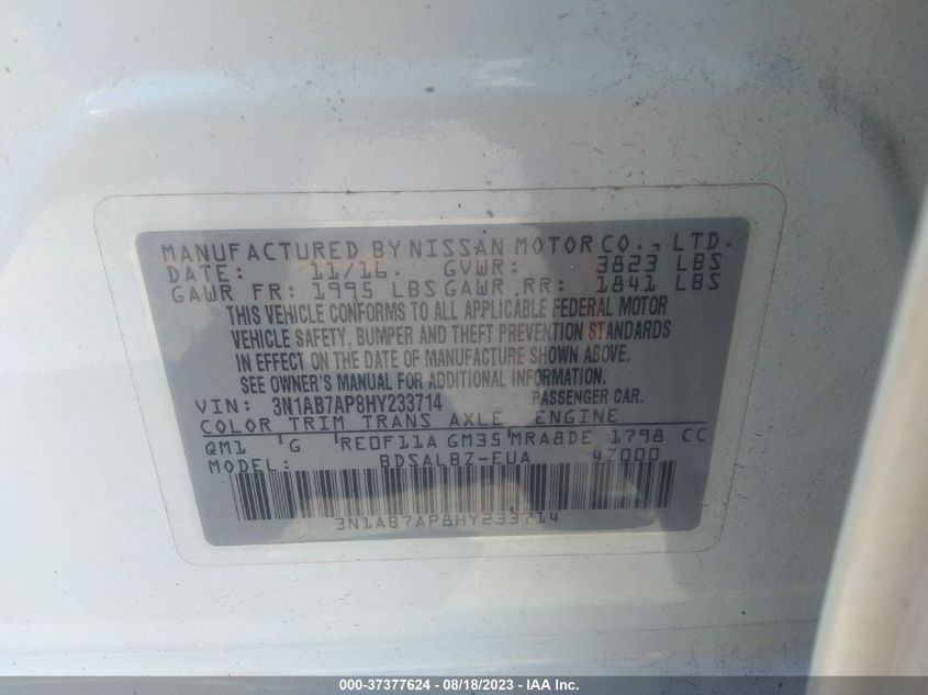 2017 NISSAN SENTRA S - 3N1AB7AP8HY233714
