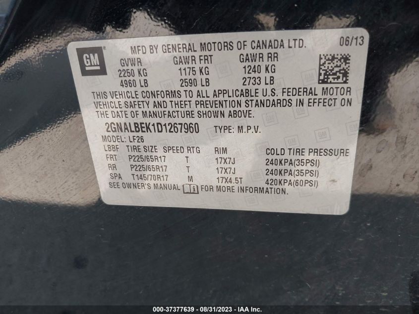 2013 CHEVROLET EQUINOX LS - 2GNALBEK1D1267960