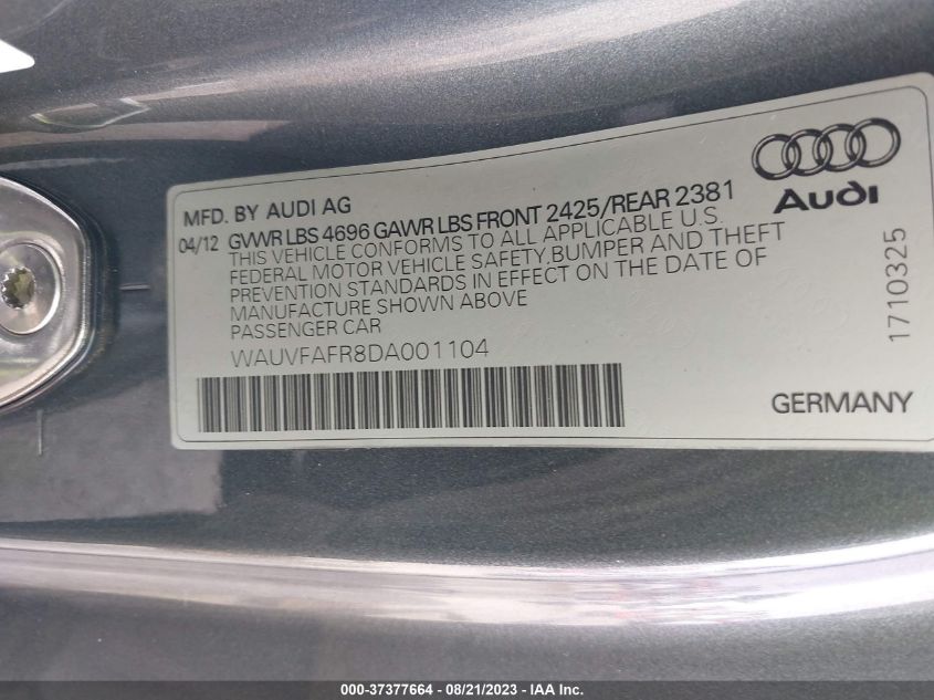 2013 AUDI A5 PRESTIGE - WAUVFAFR8DA001104
