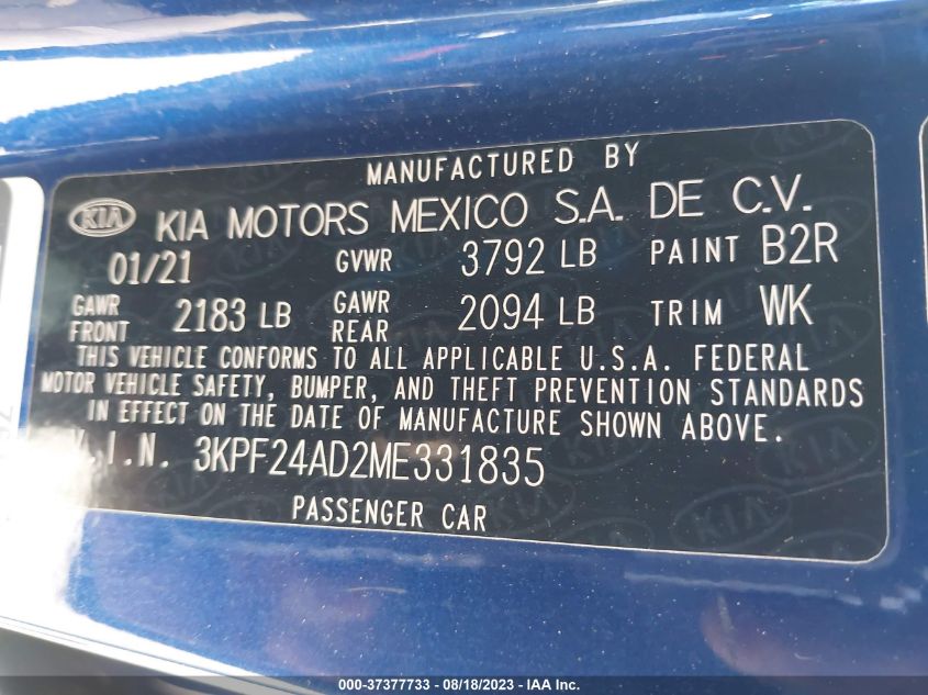 2021 KIA FORTE LXS - 3KPF24AD2ME331835