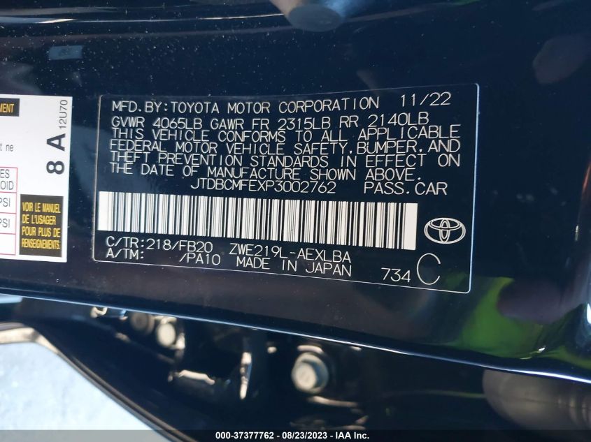 2023 TOYOTA COROLLA HYBRID - JTDBCMFEXP3002762