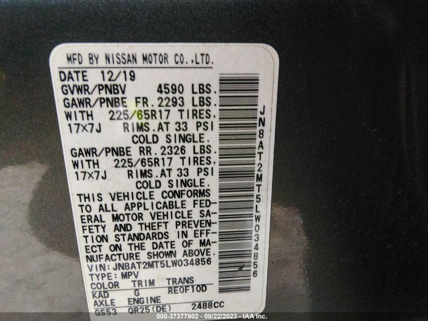 2020 NISSAN ROGUE S/SV - JN8AT2MT5LW034856