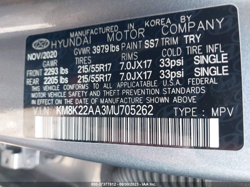 2021 HYUNDAI KONA SEL - KM8K22AA3MU705262