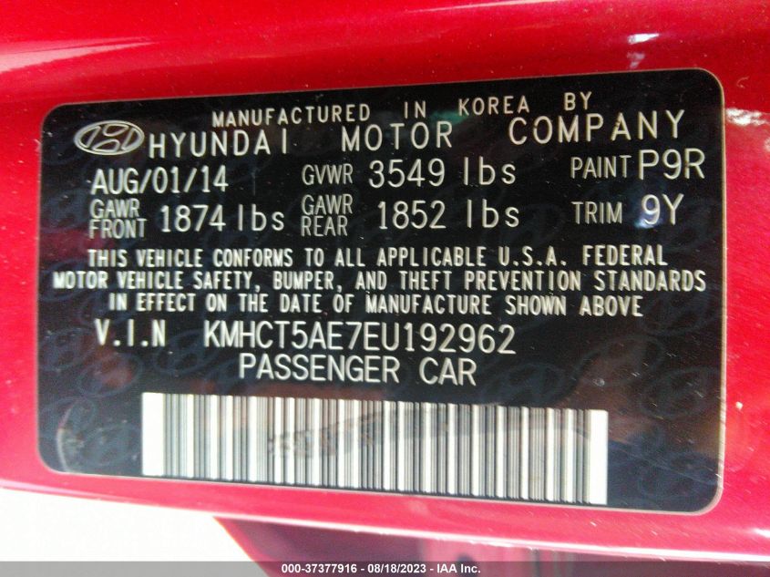 2014 HYUNDAI ACCENT GLS/GS - KMHCT5AE7EU192962