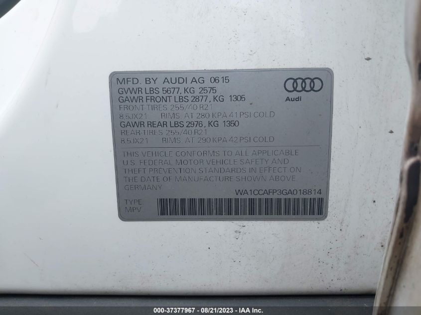 2016 AUDI SQ5 PREMIUM PLUS WA1CCAFP3GA018814