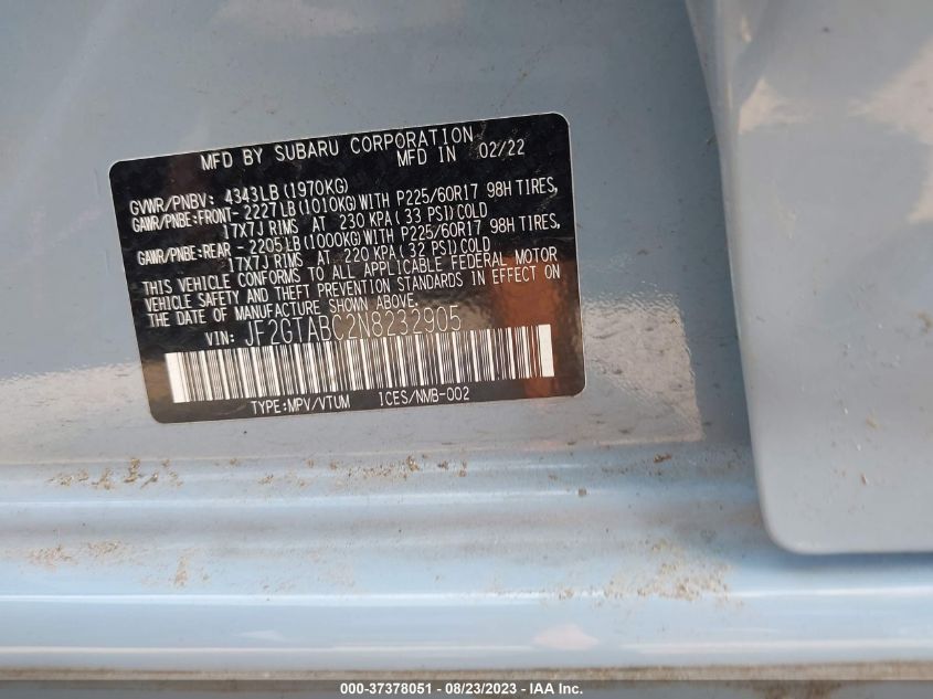 2022 SUBARU CROSSTREK - JF2GTABC2N8232905