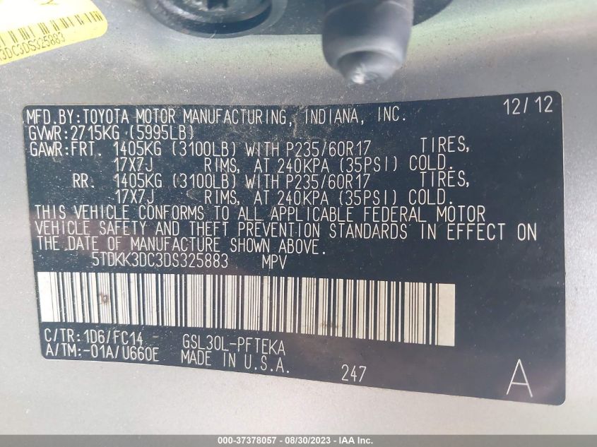 2013 TOYOTA SIENNA LE - 5TDKK3DC3DS325883