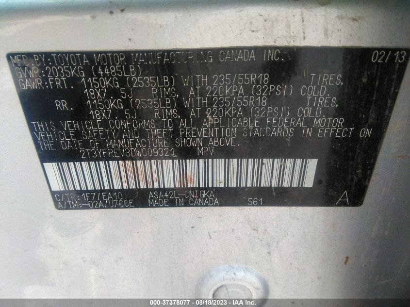 2013 TOYOTA RAV4 LIMITED - 2T3YFREV3DW009321