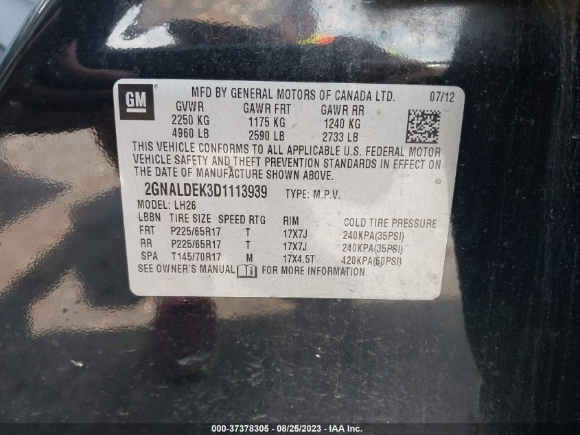 2013 CHEVROLET EQUINOX LT - 2GNALDEK3D1113939