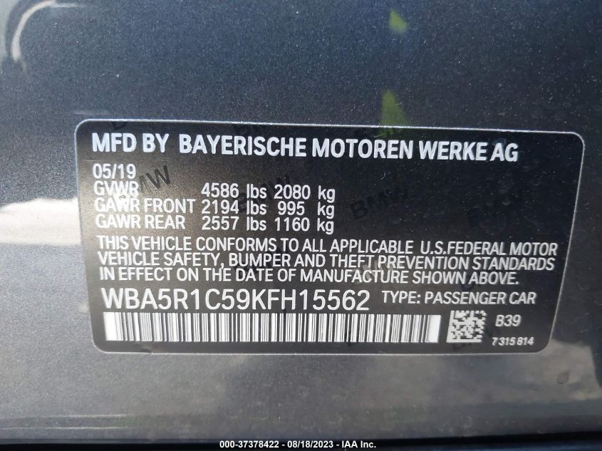 2019 BMW 3 SERIES 330I - WBA5R1C59KFH15562