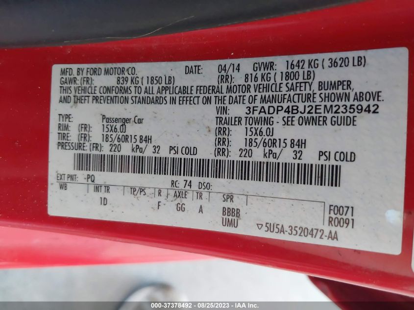 2014 FORD FIESTA SE - 3FADP4BJ2EM235942
