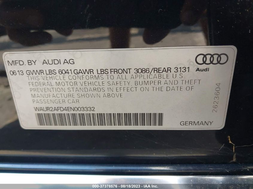 2014 AUDI A8 L 4.0T WAUR2AFD4EN003332