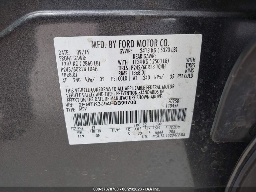 2015 FORD EDGE SEL - 2FMTK3J94FBB99708