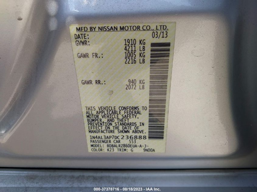 2013 NISSAN ALTIMA 2.5 S - 1N4AL3AP7DC236888