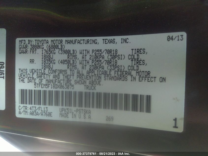 2013 TOYOTA TUNDRA 2WD TRUCK 5TFEM5F18DX063075