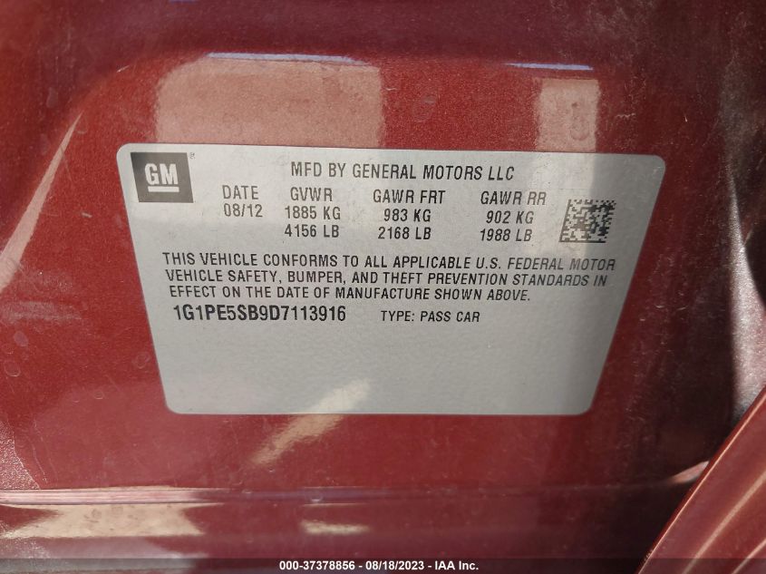 2013 CHEVROLET CRUZE 2LT - 1G1PE5SB9D7113916