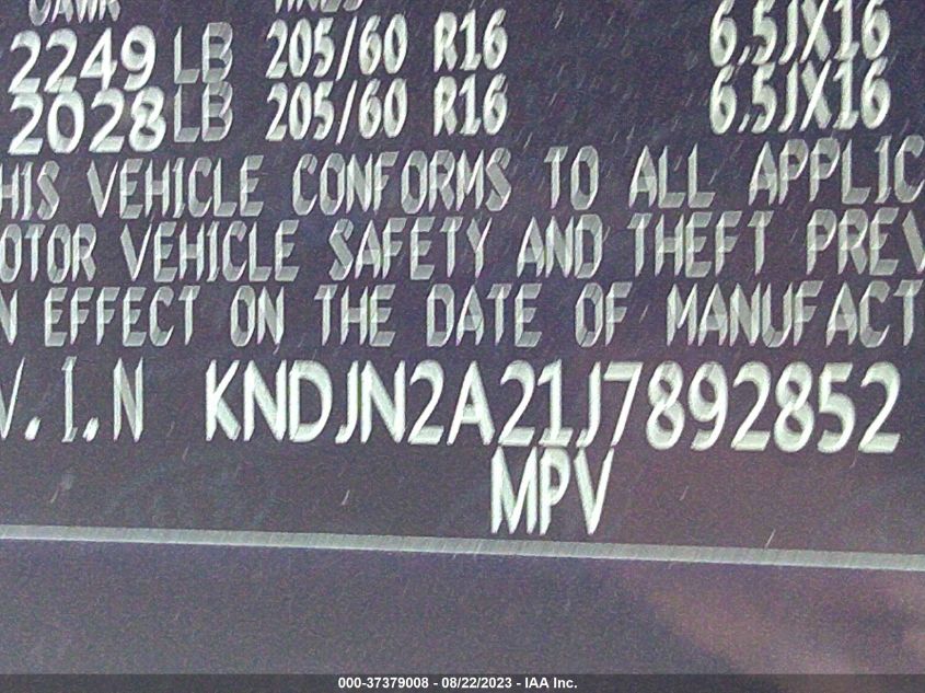2018 KIA SOUL BASE - KNDJN2A21J7892852