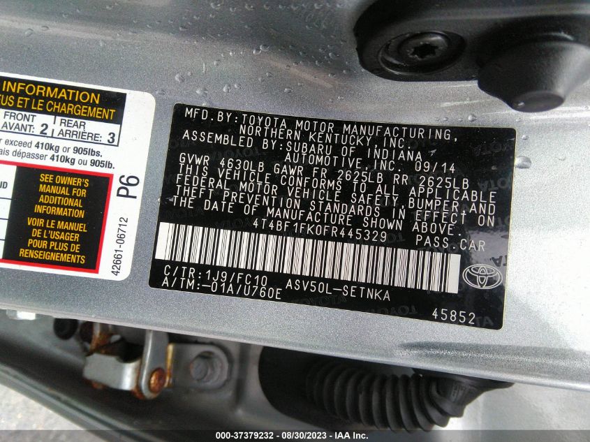 2015 TOYOTA CAMRY XLE/SE/LE/XSE - 4T4BF1FK0FR445329