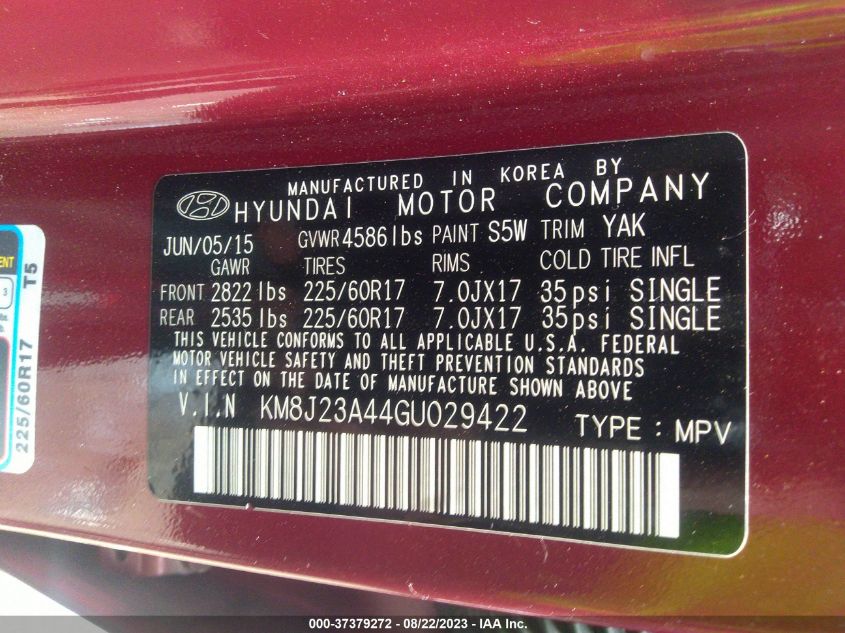 2016 HYUNDAI TUCSON SE - KM8J23A44GU029422