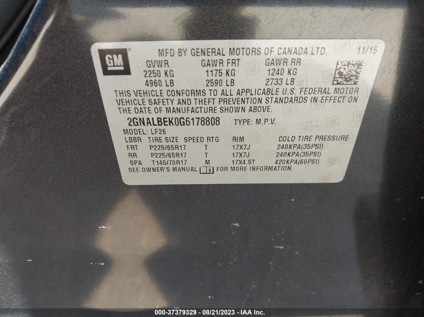 2016 CHEVROLET EQUINOX LS - 2GNALBEK0G6178808