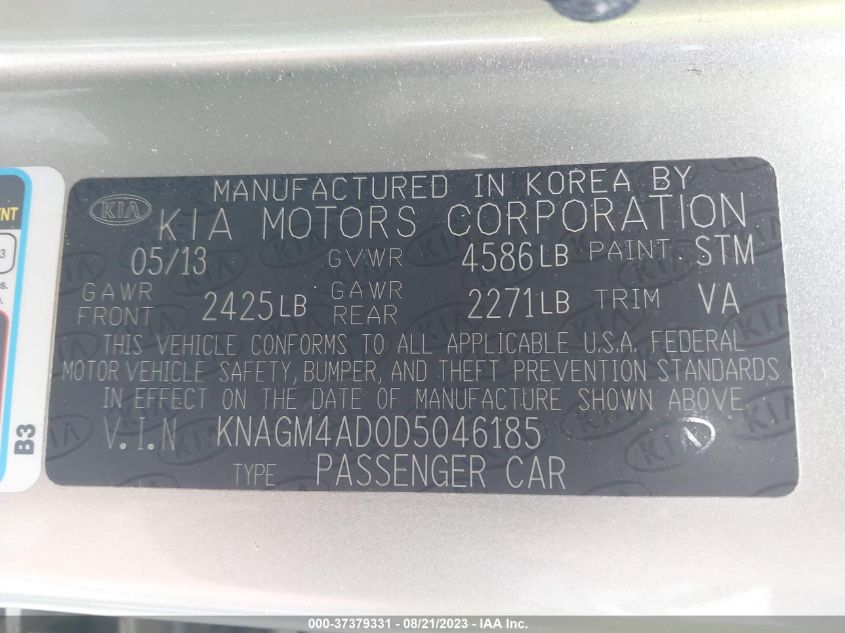 2013 KIA OPTIMA HYBRID LX - KNAGM4AD0D5046185